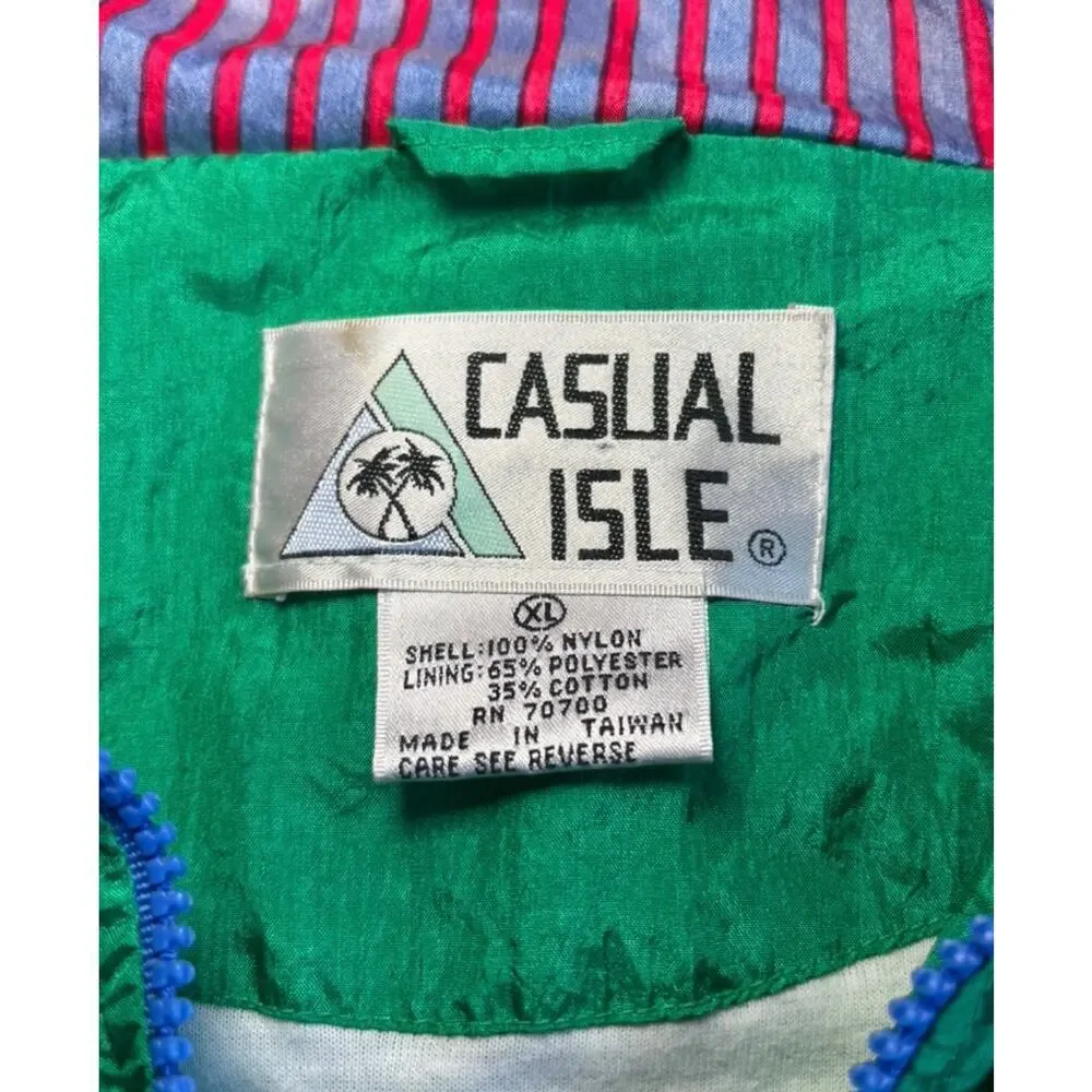 CASUAL ISLE Windbreaker XL Blue Colorblock Retro Lightweight